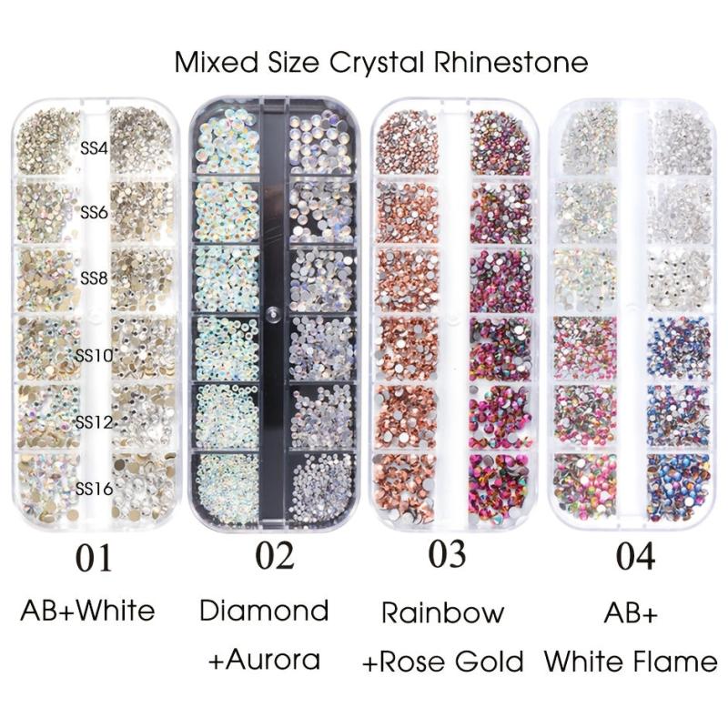 Iridescent AB Rhinestones for Nail Art 12 Grids Gemstones