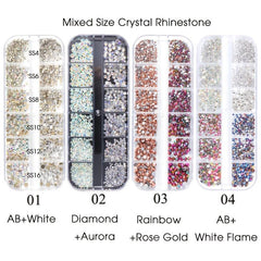 Iridescent AB Rhinestones for Nail Art 12 Grids Gemstones