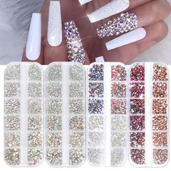 Iridescent AB Rhinestones for Nail Art 12 Grids Gemstones