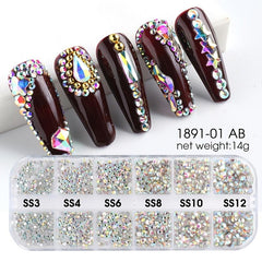 Iridescent AB Rhinestones for Nail Art 12 Grids Gemstones