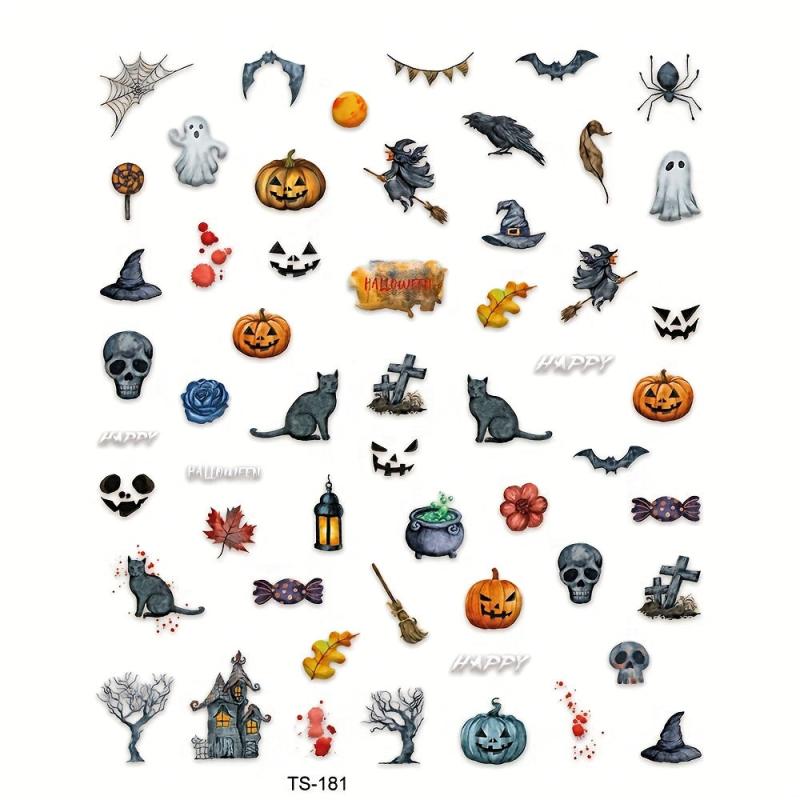 5D Embossed Halloween Nail Art Stickers - Assorted Designs