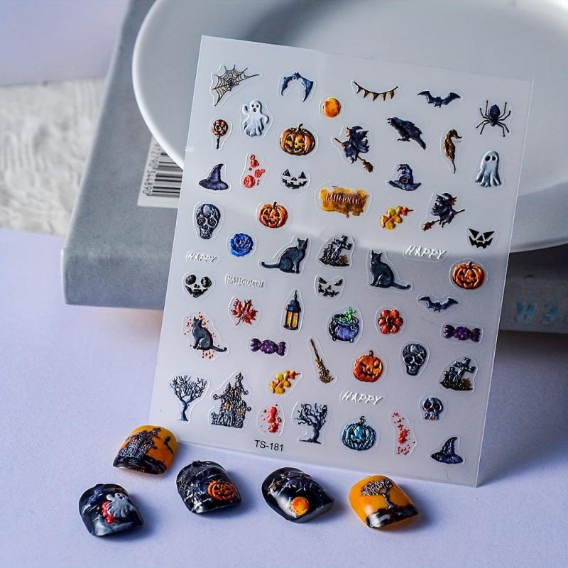 5D Embossed Halloween Nail Art Stickers - Assorted Designs