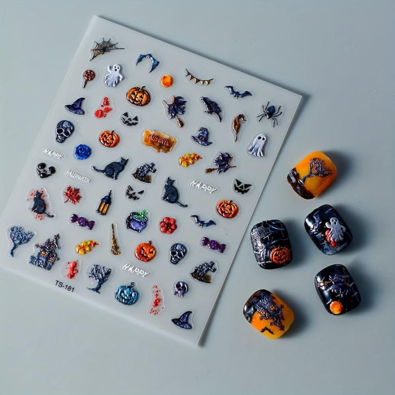 5D Embossed Halloween Nail Art Stickers - Assorted Designs