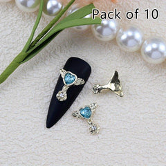 10pcs Alloy Nail Art Charms Heart Rhinestones Wing Nail Accessories Gemstones
