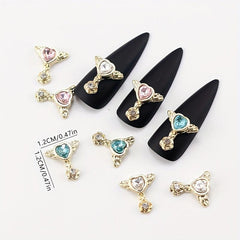 10pcs Alloy Nail Art Charms Heart Rhinestones Wing Nail Accessories Gemstones