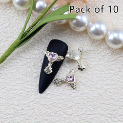 10pcs Alloy Nail Art Charms Heart Rhinestones Wing Nail Accessories Gemstones