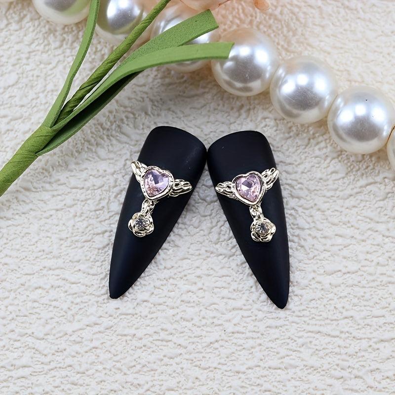 10pcs Alloy Nail Art Charms Heart Rhinestones Wing Nail Accessories Gemstones