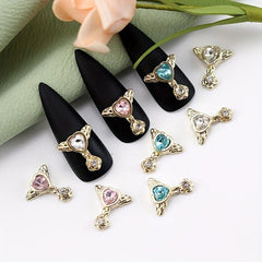 10pcs Alloy Nail Art Charms Heart Rhinestones Wing Nail Accessories Gemstones
