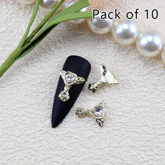 10pcs Alloy Nail Art Charms Heart Rhinestones Wing Nail Accessories Gemstones