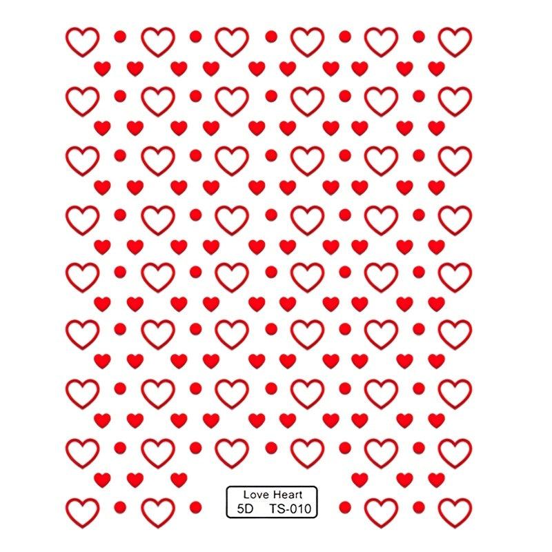 Red Heart Nail Art Stickers Decals 5D Self Adhesive Decorations