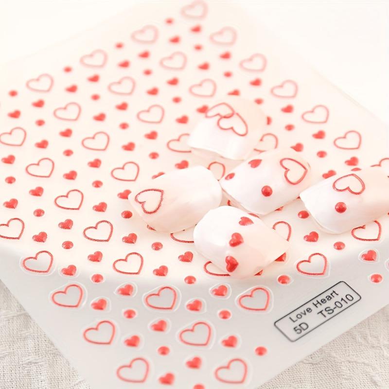 Red Heart Nail Art Stickers Decals 5D Self Adhesive Decorations