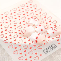 Red Heart Nail Art Stickers Decals 5D Self Adhesive Decorations