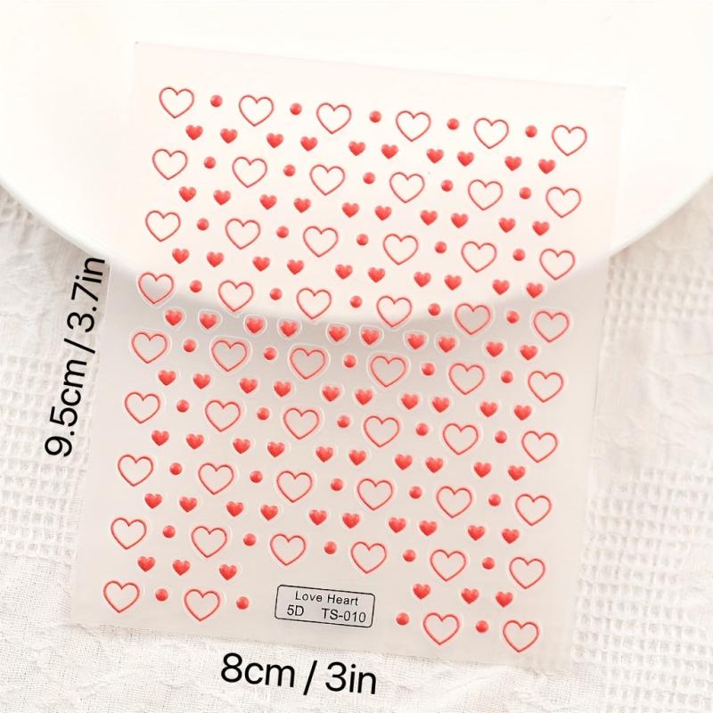 Red Heart Nail Art Stickers Decals 5D Self Adhesive Decorations