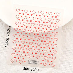 Red Heart Nail Art Stickers Decals 5D Self Adhesive Decorations