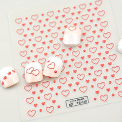 Red Heart Nail Art Stickers Decals 5D Self Adhesive Decorations