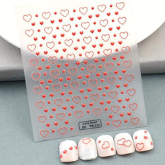 Red Heart Nail Art Stickers Decals 5D Self Adhesive Decorations