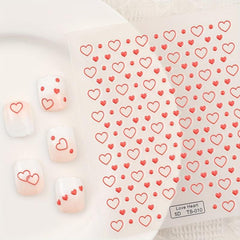 Red Heart Nail Art Stickers Decals 5D Self Adhesive Decorations