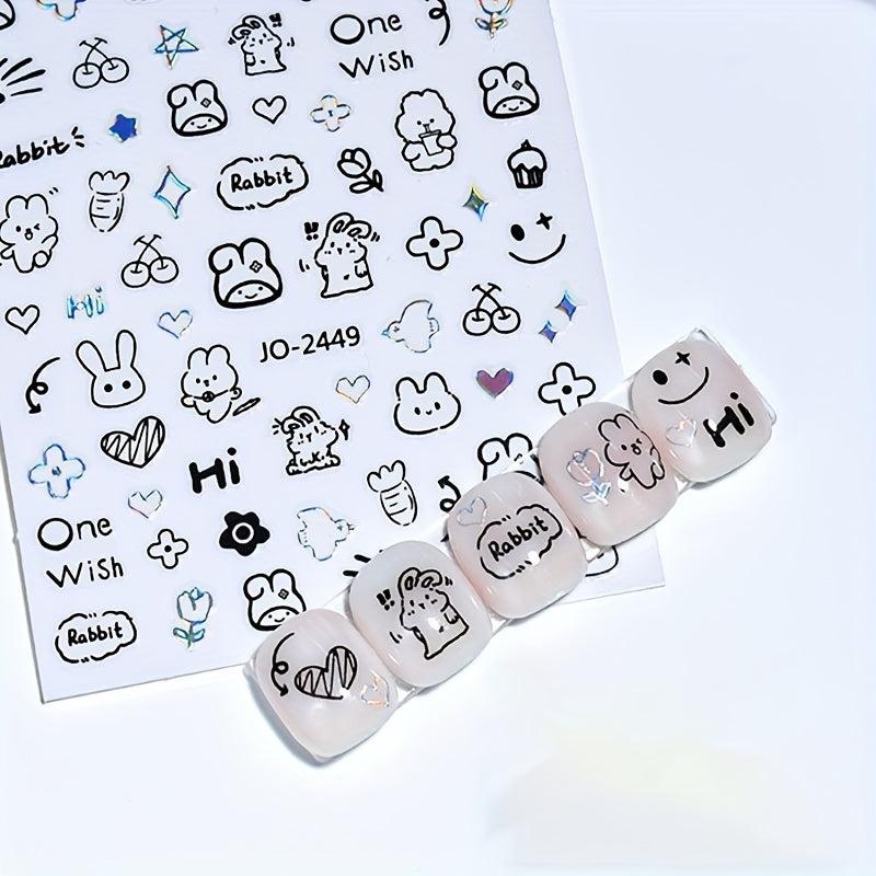 9 Sheets Kitten Fish Nail Art Stickers Self Adhesive Graffiti Nail Art Decals