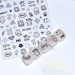 9 Sheets Kitten Fish Nail Art Stickers Self Adhesive Graffiti Nail Art Decals