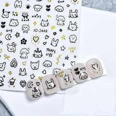 9 Sheets Kitten Fish Nail Art Stickers Self Adhesive Graffiti Nail Art Decals