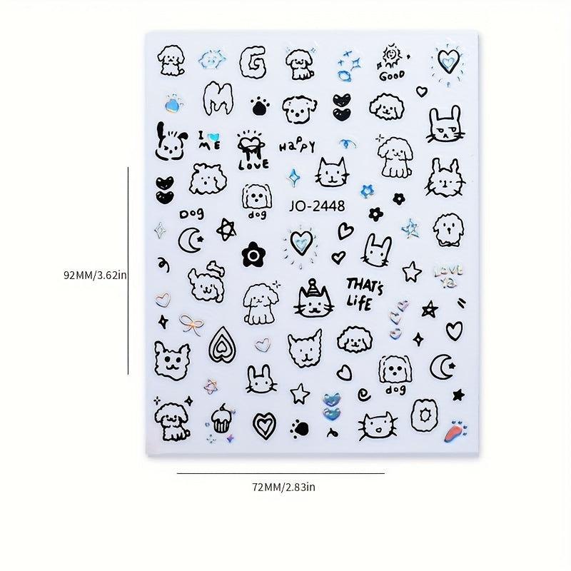 9 Sheets Kitten Fish Nail Art Stickers Self Adhesive Graffiti Nail Art Decals