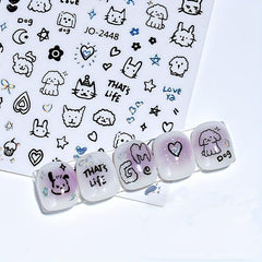 9 Sheets Kitten Fish Nail Art Stickers Self Adhesive Graffiti Nail Art Decals