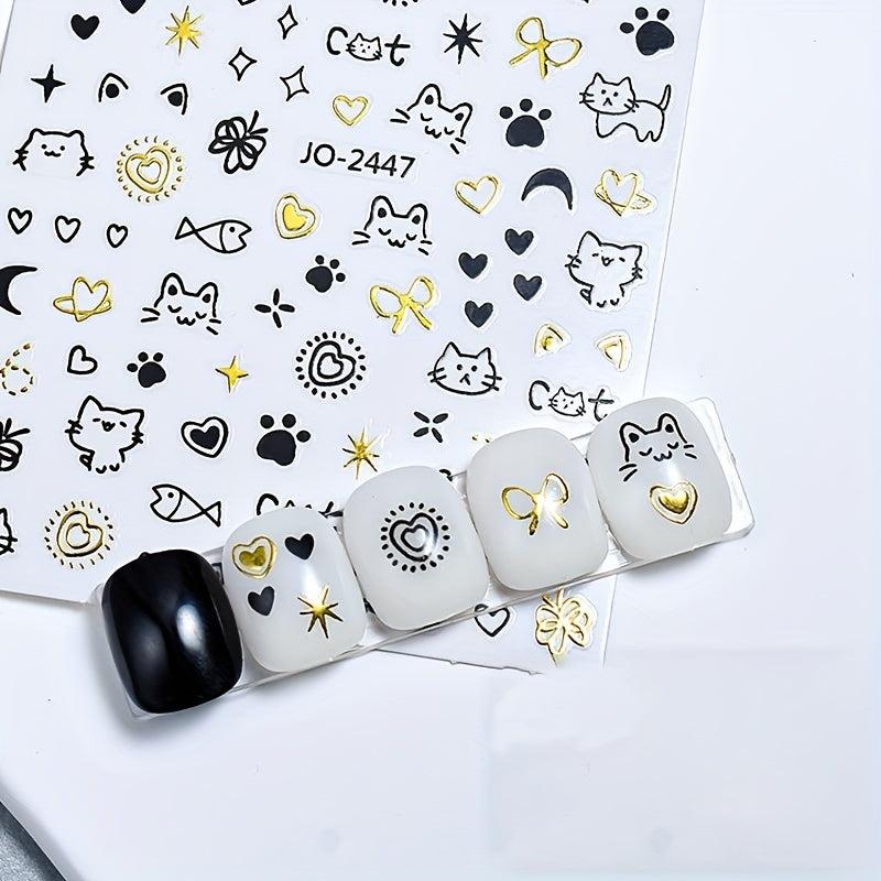 9 Sheets Kitten Fish Nail Art Stickers Self Adhesive Graffiti Nail Art Decals
