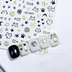 9 Sheets Kitten Fish Nail Art Stickers Self Adhesive Graffiti Nail Art Decals
