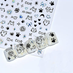 9 Sheets Kitten Fish Nail Art Stickers Self Adhesive Graffiti Nail Art Decals