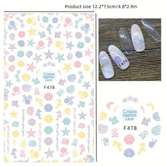 Summer Nail Art Stickers Conch Palm Flamingo Surfing