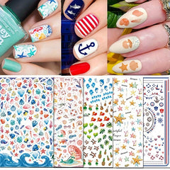 Summer Nail Art Stickers Conch Palm Flamingo Surfing