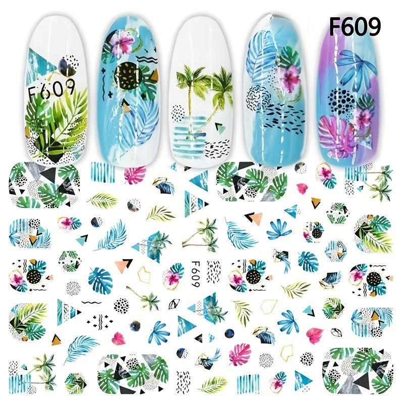 Summer Nail Art Stickers Conch Palm Flamingo Surfing