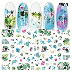 Summer Nail Art Stickers Conch Palm Flamingo Surfing