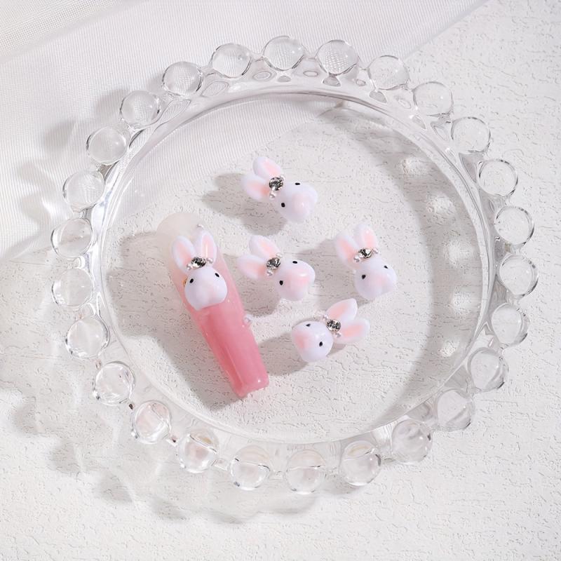 10pcs Bunny Nail Art Charms with Rhinestones and Pearls