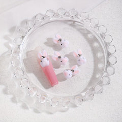 10pcs Bunny Nail Art Charms with Rhinestones and Pearls