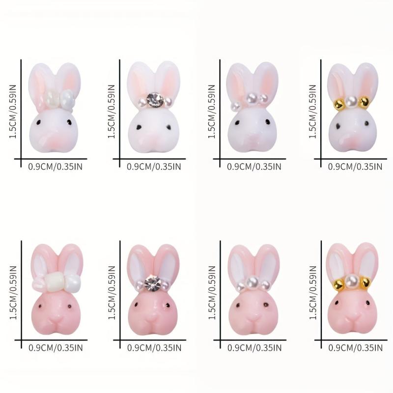 10pcs Bunny Nail Art Charms with Rhinestones and Pearls