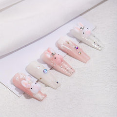 10pcs Bunny Nail Art Charms with Rhinestones and Pearls