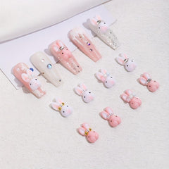 10pcs Bunny Nail Art Charms with Rhinestones and Pearls