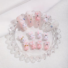 10pcs Bunny Nail Art Charms with Rhinestones and Pearls