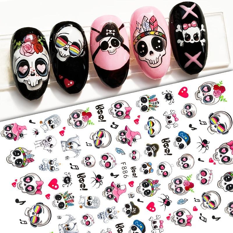 Halloween Nail Art Stickers Skull Pumpkin Self-Adhesive Decals DIY Nail Salons