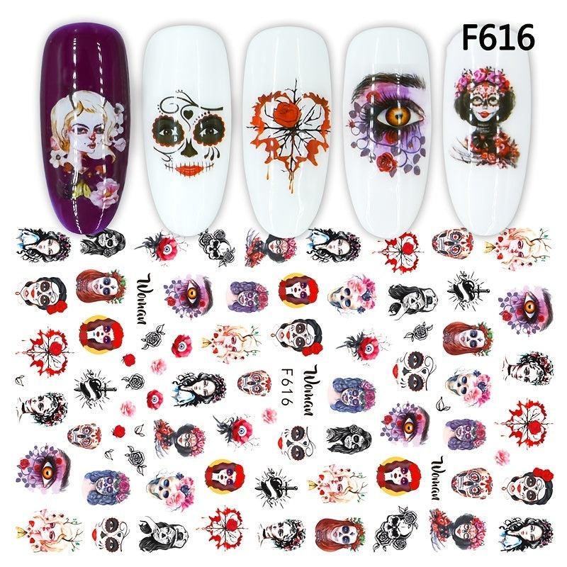 Halloween Nail Art Stickers Skull Pumpkin Self-Adhesive Decals DIY Nail Salons