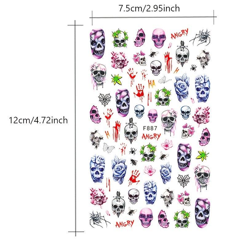 Halloween Nail Art Stickers Skull Pumpkin Self-Adhesive Decals DIY Nail Salons