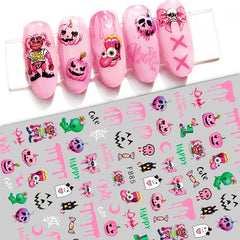Halloween Nail Art Stickers Skull Pumpkin Self-Adhesive Decals DIY Nail Salons