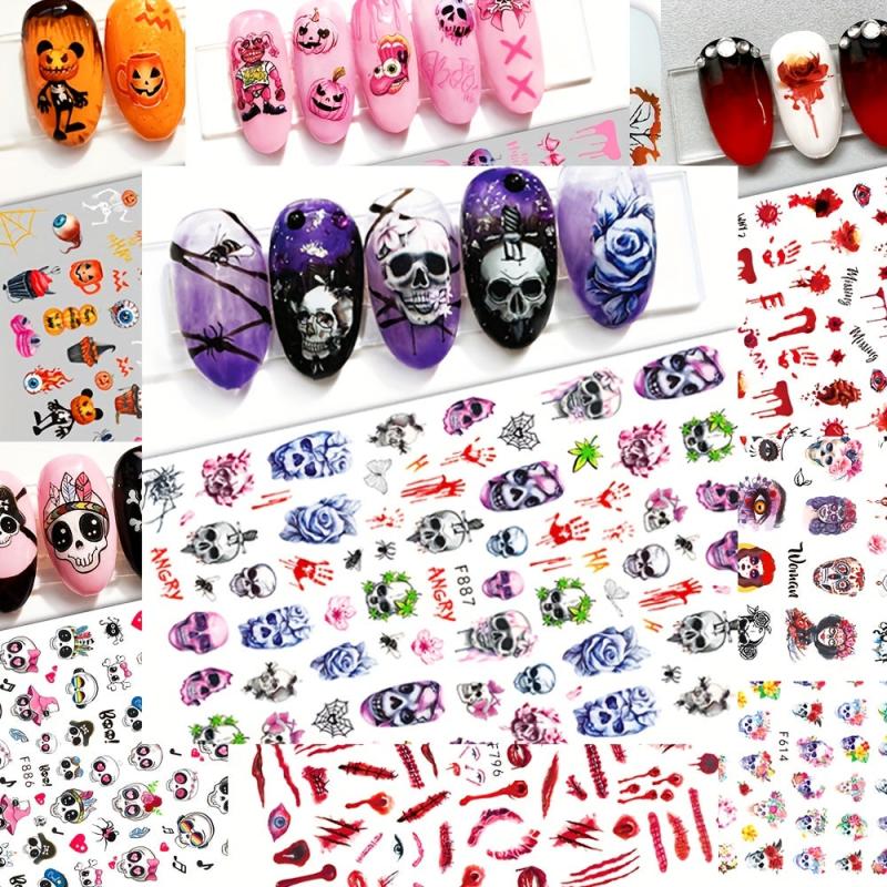 Halloween Nail Art Stickers Skull Pumpkin Self-Adhesive Decals DIY Nail Salons