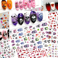 Halloween Nail Art Stickers Skull Pumpkin Self-Adhesive Decals DIY Nail Salons