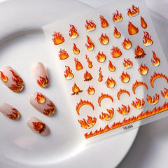 5D Embossed Flame Nail Stickers For Women Nail Art Decals