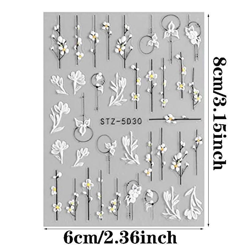 3D Embossed Flower Nail Art Stickers Self Adhesive 5D Nail Supplies