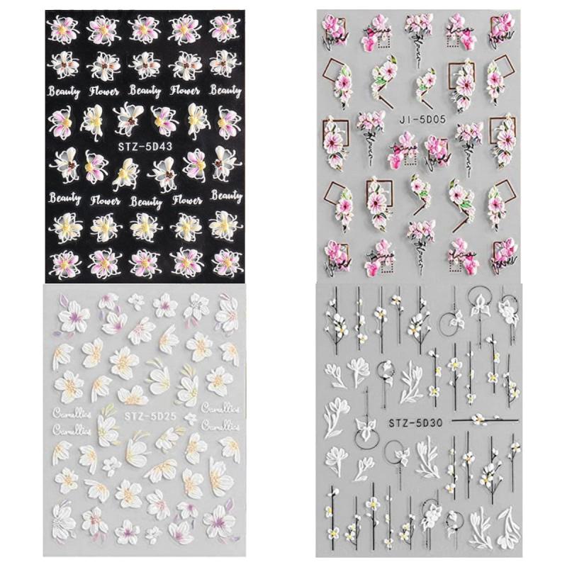 3D Embossed Flower Nail Art Stickers Self Adhesive 5D Nail Supplies