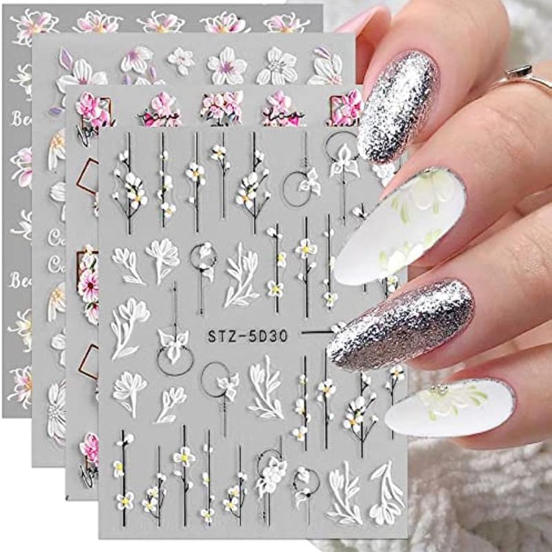 3D Embossed Flower Nail Art Stickers Self Adhesive 5D Nail Supplies
