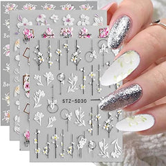 3D Embossed Flower Nail Art Stickers Self Adhesive 5D Nail Supplies